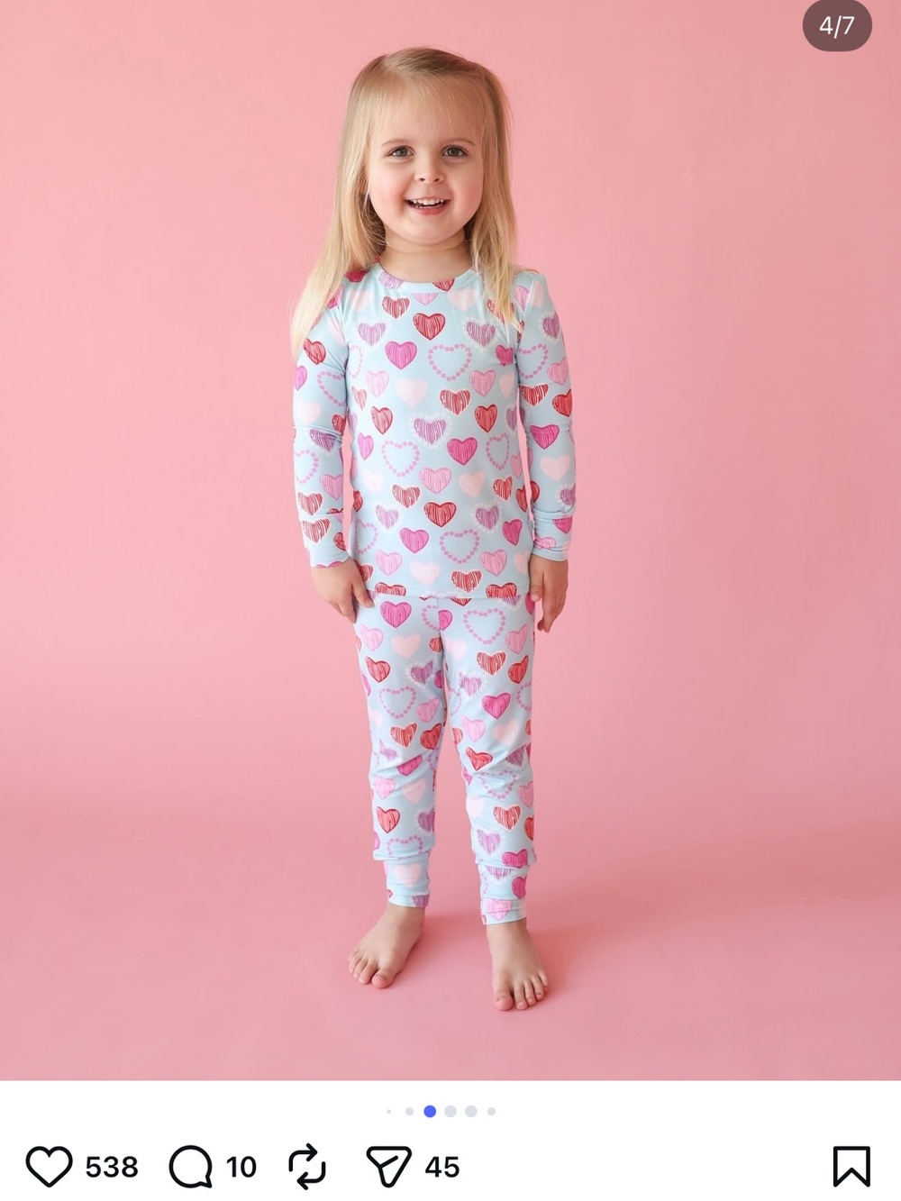 Posh Peanut Light Blue Heart Pajama Set with Pink Hearts